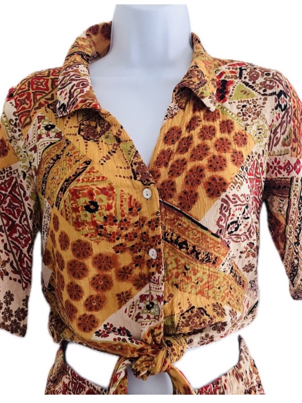 Christian Siriano NY Mustard Patchwork Print Crop Top & Jogger Set S - Picture 2 of 14